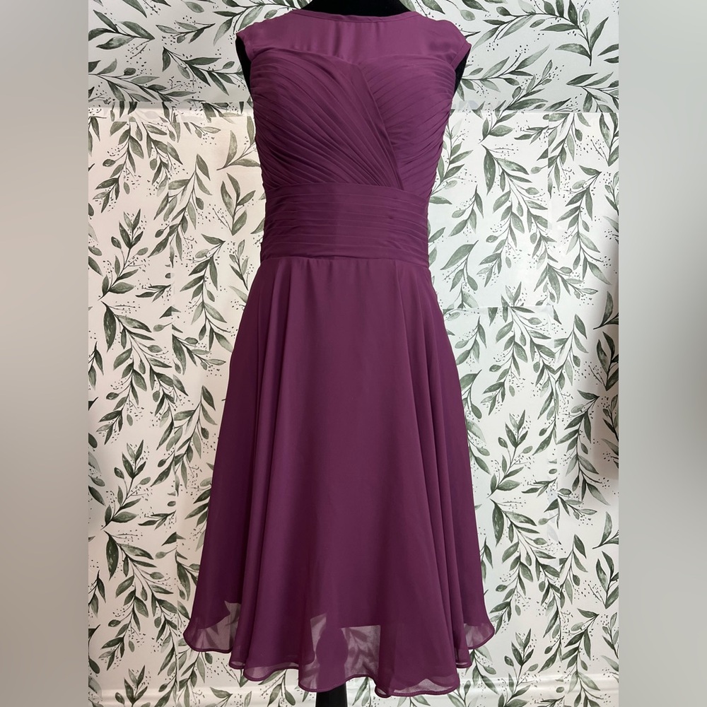 Raspberry Sz S (6) Bridesmaid Pleated Chiffon Prom Cocktail Formal Dress #9 - Picture 2 of 11